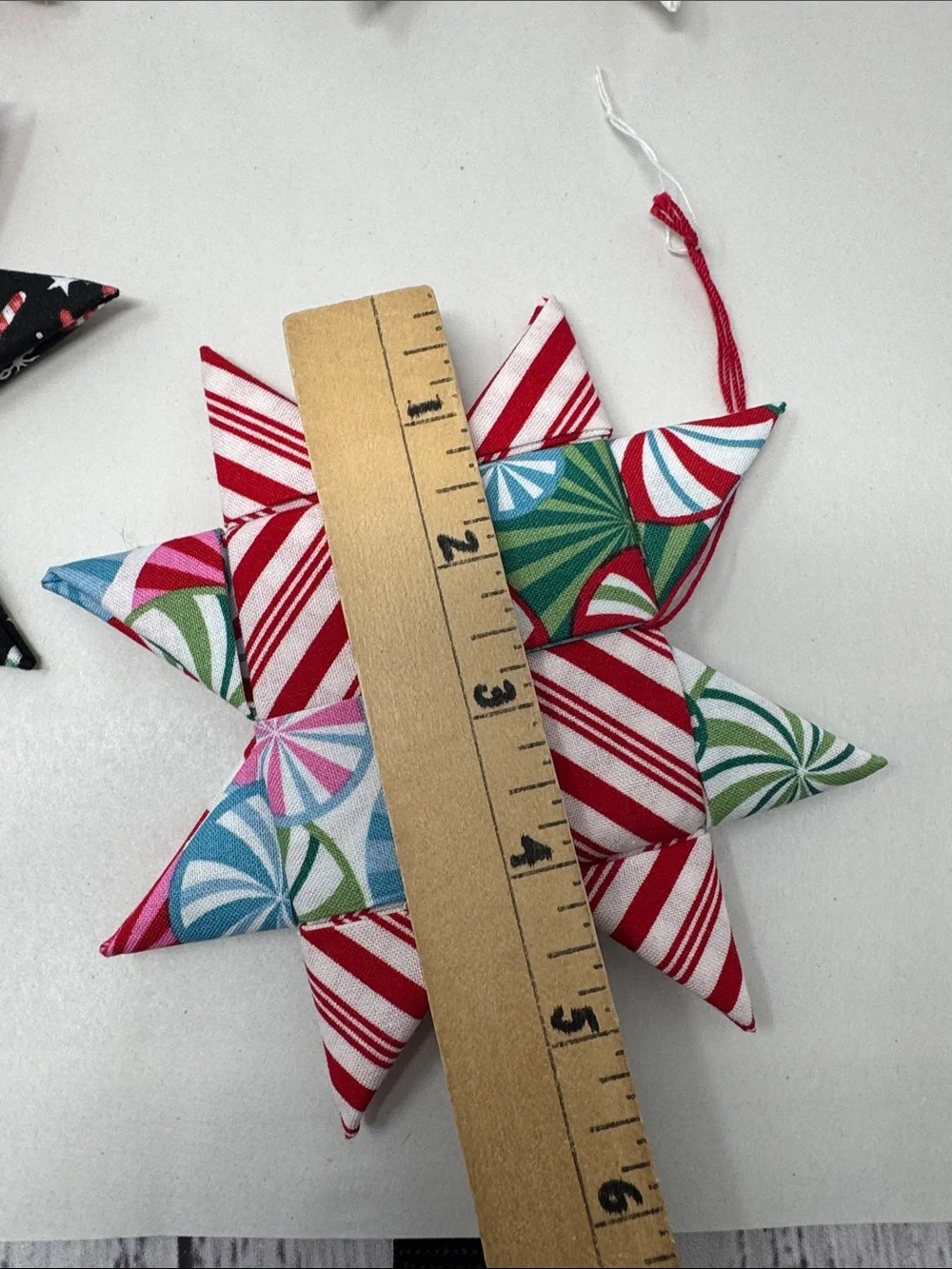 HANDMADE FOLDED FABRIC FOLDED STARS CHRISTMAS ORNAMENTS QUILT LOT OF 11 BOHO